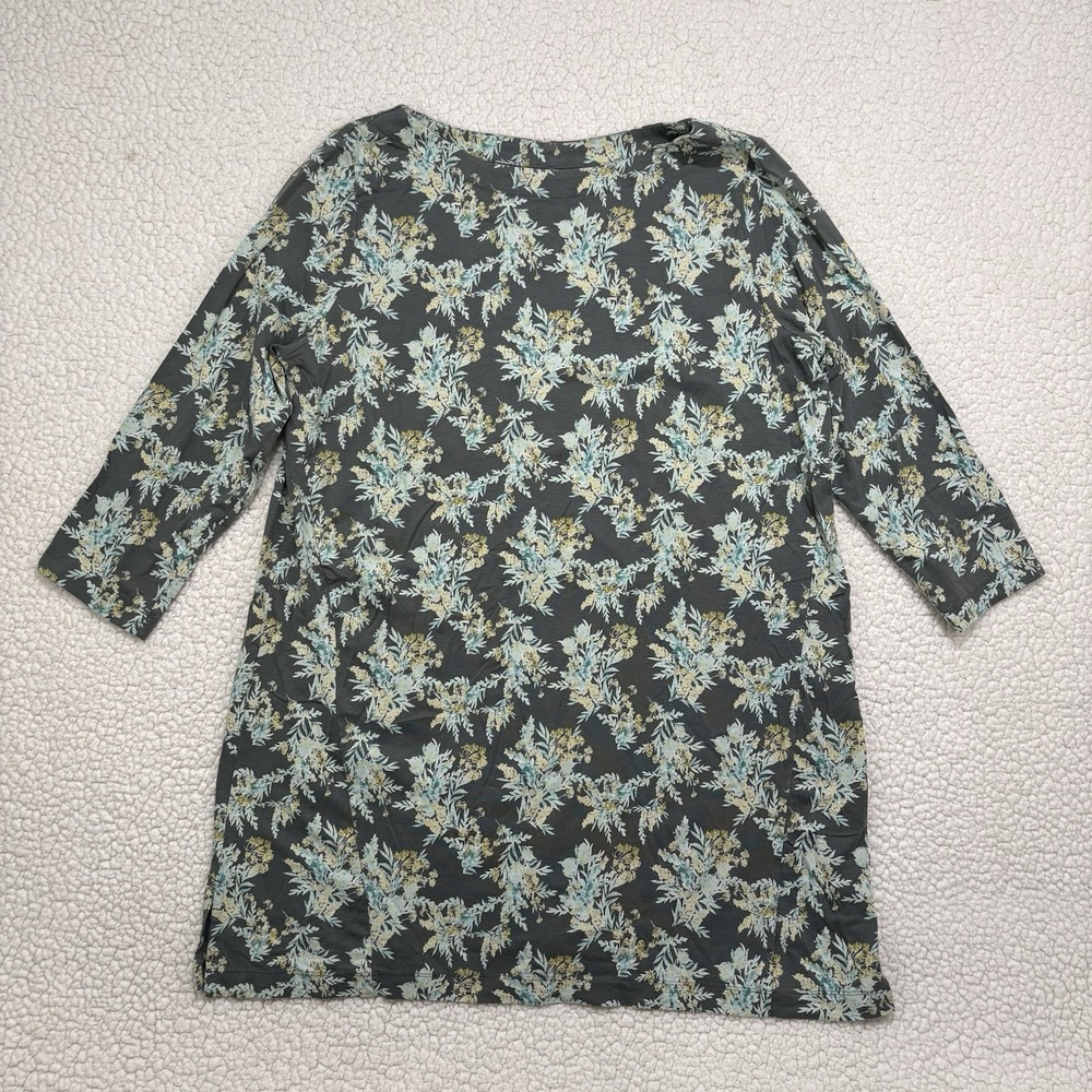 J. Jill Luxe Supima 3/4 Sleeve Tunic Floral Gray Cotton Modal Stretch Top M Tall